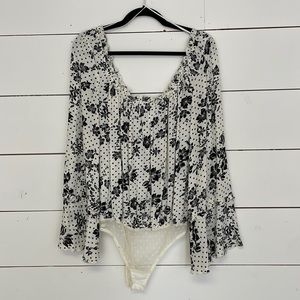 Free People Black and White Bodysuit, Size M